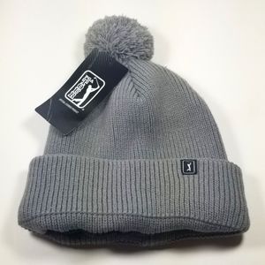 PGA Tour Grey Fleece Lined Cuffed Pom Beanie NWT